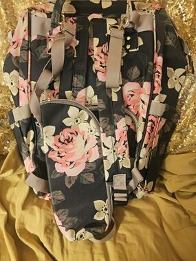 Lokass Floral Canvas Backpack in Black and Pink
